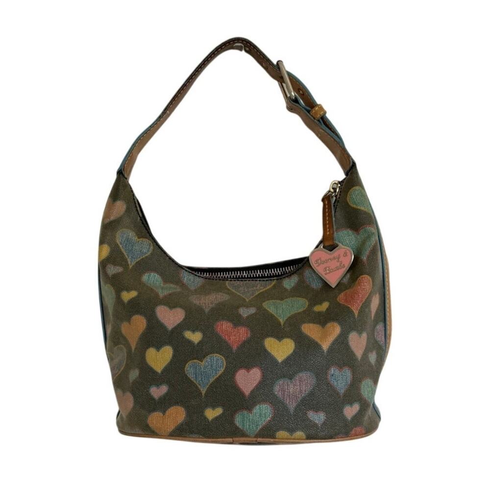 Vintage Dooney & Bourke Scribble Hearts Hobo Shoulder Bag Y2K Multicolor